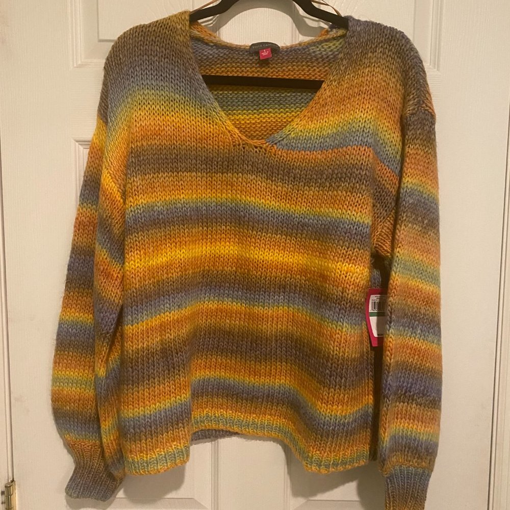 Vince Camuto Women's V-Neck Long Sleeve Striped Sweater